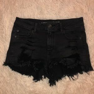 American Eagle Distress High Rise Black Shorts